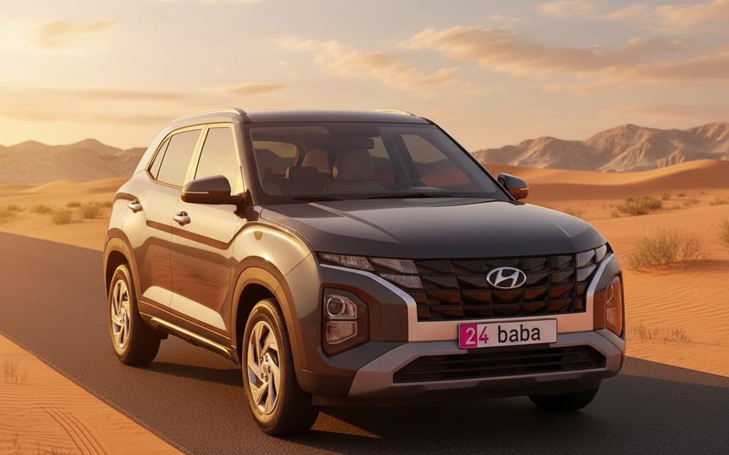 Hyundai Creta 2022 Grey front view with headlights – rental in Dubai