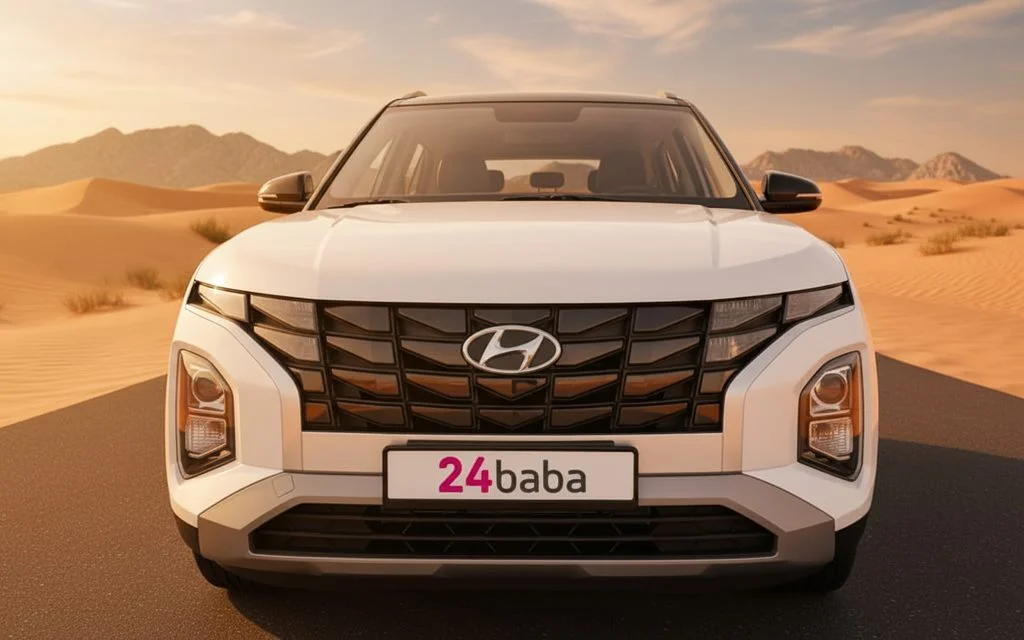 Hyundai Creta 2023 White front view with headlights – rental in Dubai