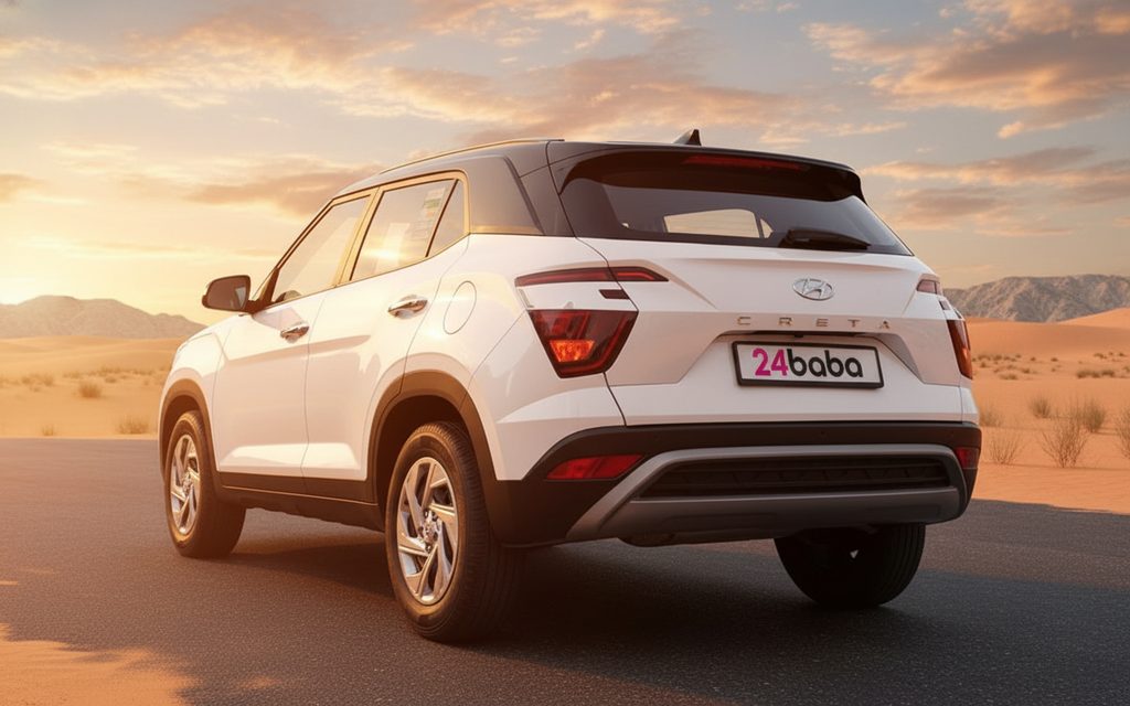 Hyundai Creta 2024 White rear view showing taillights – rental in Dubai