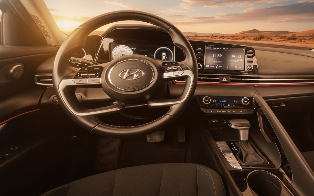 Hyundai Elantra 2021 interior view showing trim – rental in Dubai