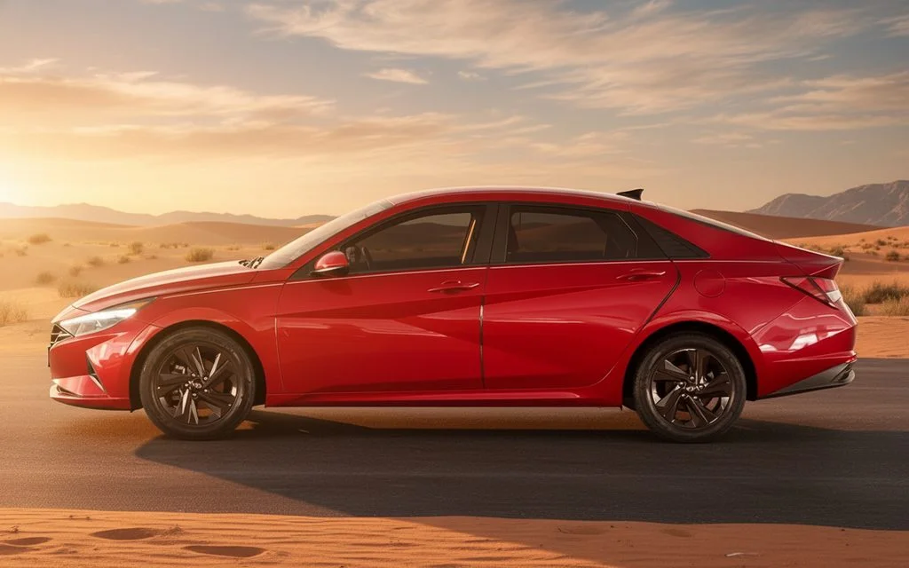 Hyundai Elantra 2021 Red side profile – rental in Dubai