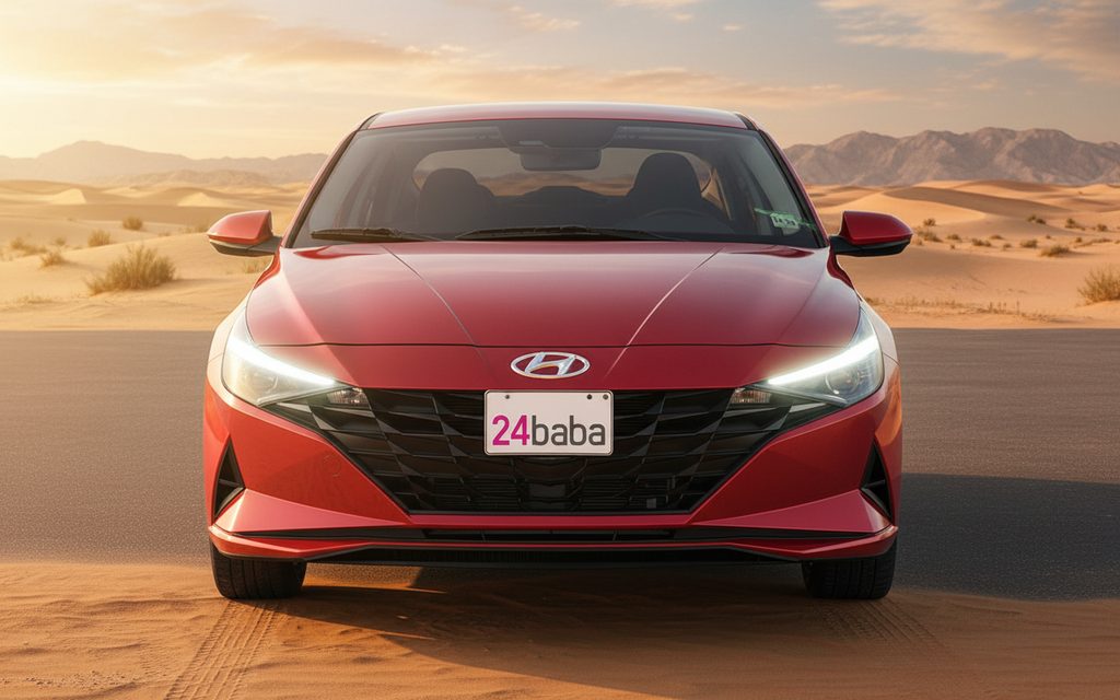Hyundai Elantra 2021 Red front view with headlights – rental in Dubai
