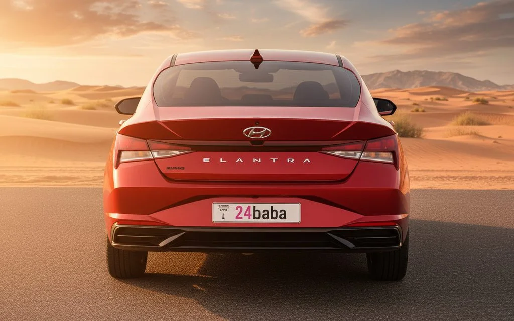Hyundai Elantra 2021 Red rear view showing taillights – rental in Dubai