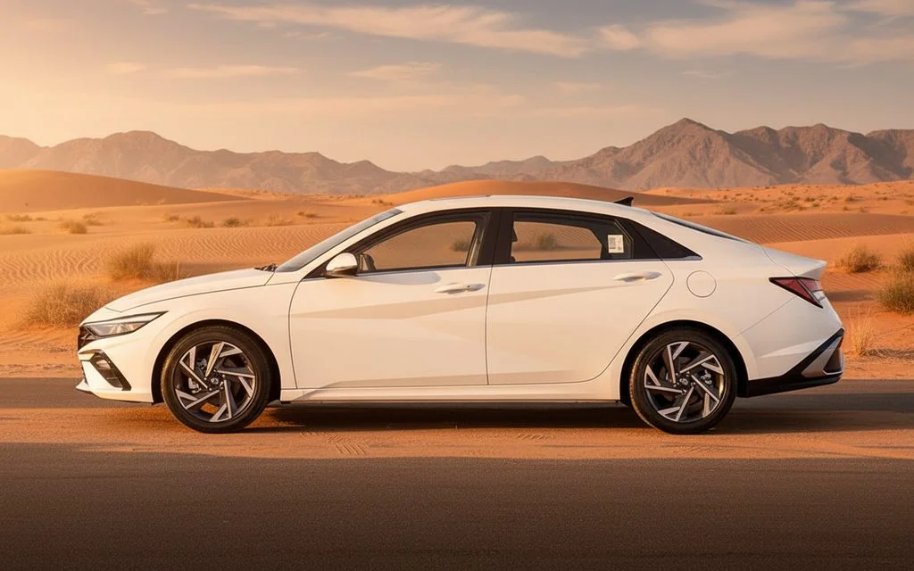 Hyundai Elantra 2025 White side profile – rental in Dubai
