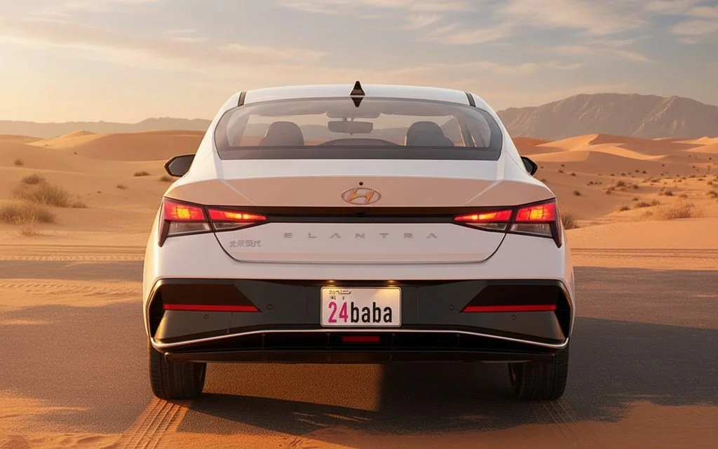 Hyundai Elantra 2025 White rear view showing taillights – rental in Dubai