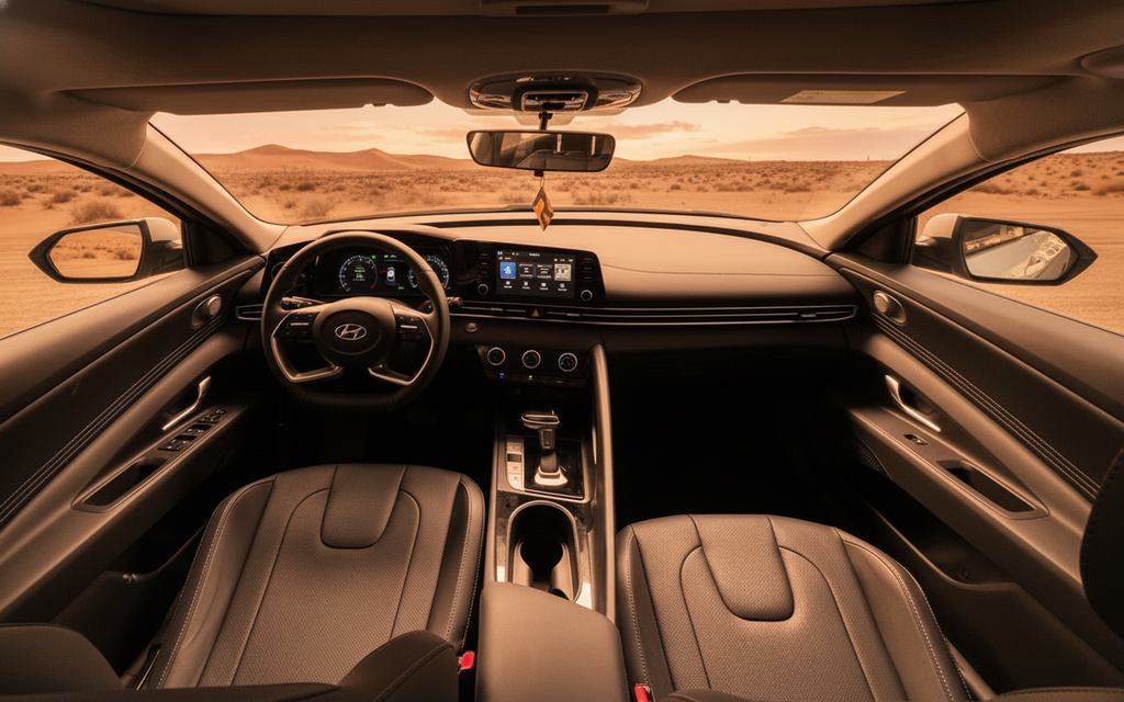 Hyundai Elantra 2025 interior view showing trim – rental in Dubai