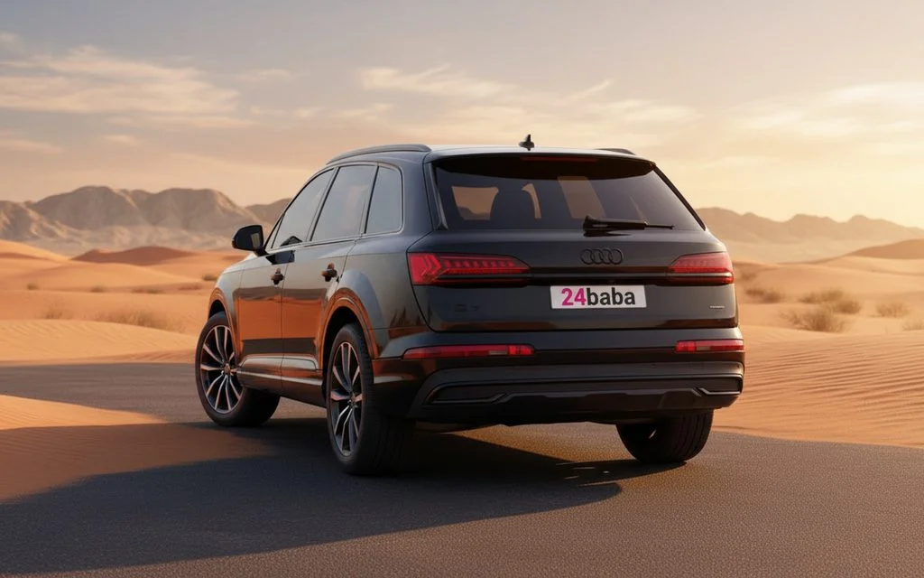 Audi Q7 2023 Black rear view showing taillights – rental in Dubai