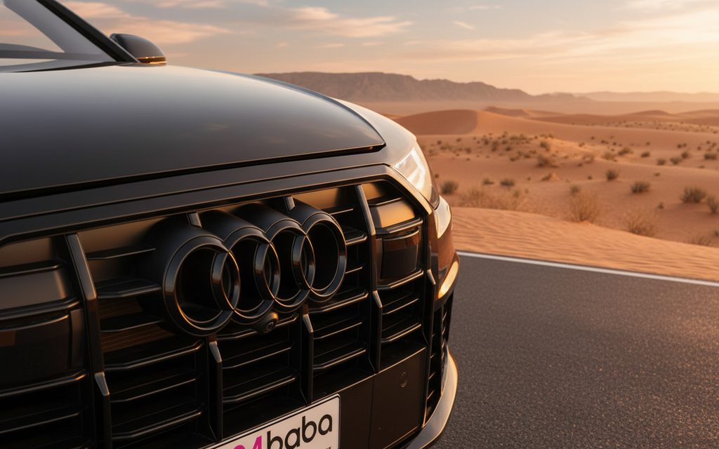 Audi Q7 2023 Black front view with headlights – rental in Dubai