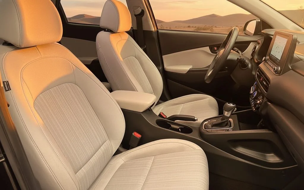 Hyundai Kona 2024 leather seats and cabin – rental in Dubai