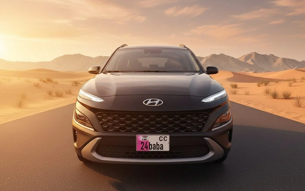 Hyundai Kona 2024 Black front view with headlights – rental in Dubai