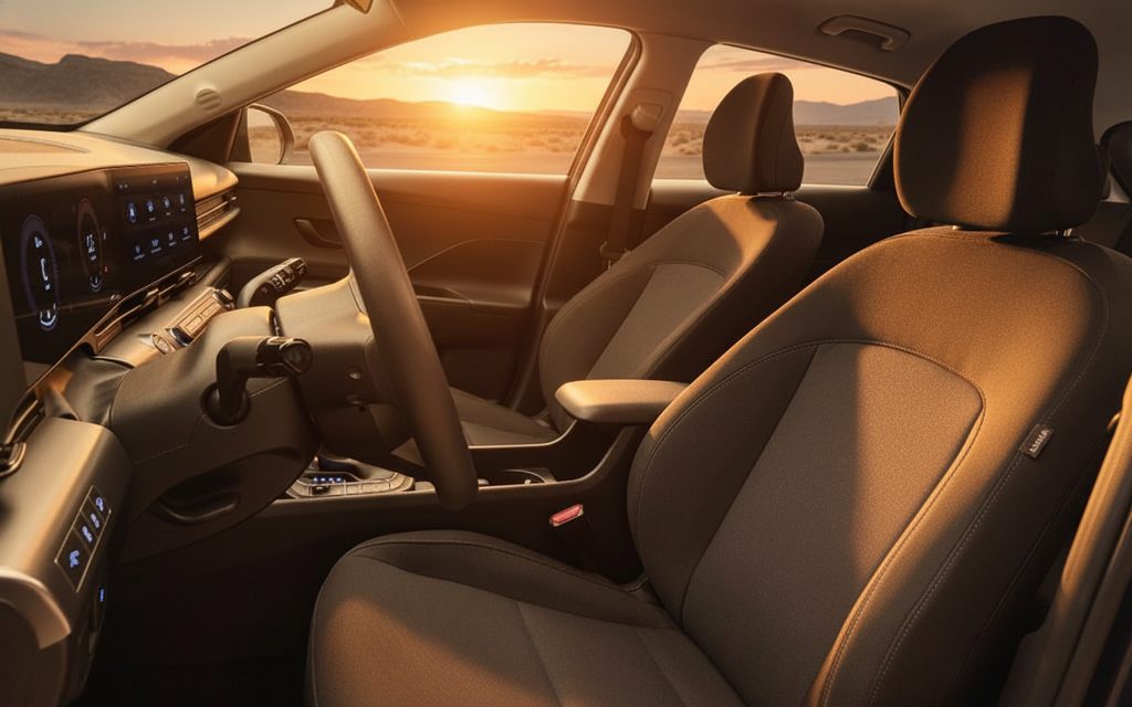 Hyundai Kona 2025 leather seats and cabin – rental in Dubai