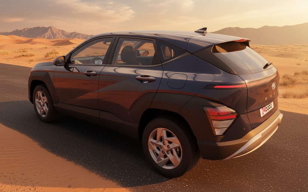 Hyundai Kona 2025 Blue rear view showing taillights – rental in Dubai