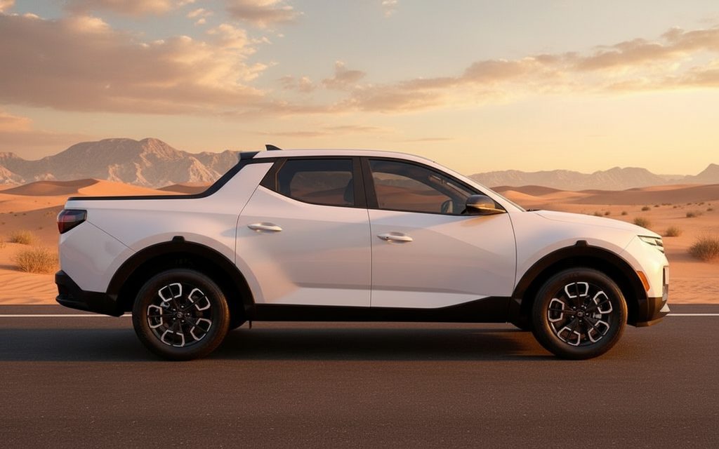 Hyundai SantaCruz 2022 White side profile – rental in Dubai