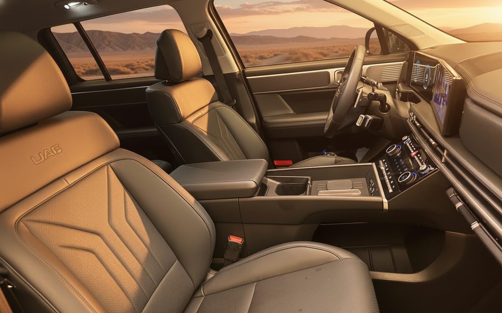 Hyundai SantaFe 2024 leather seats and cabin – rental in Dubai