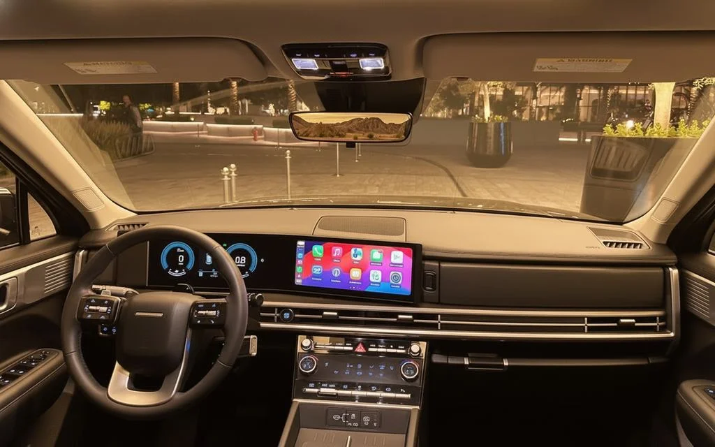 Hyundai SantaFe 2024 interior view showing trim – rental in Dubai