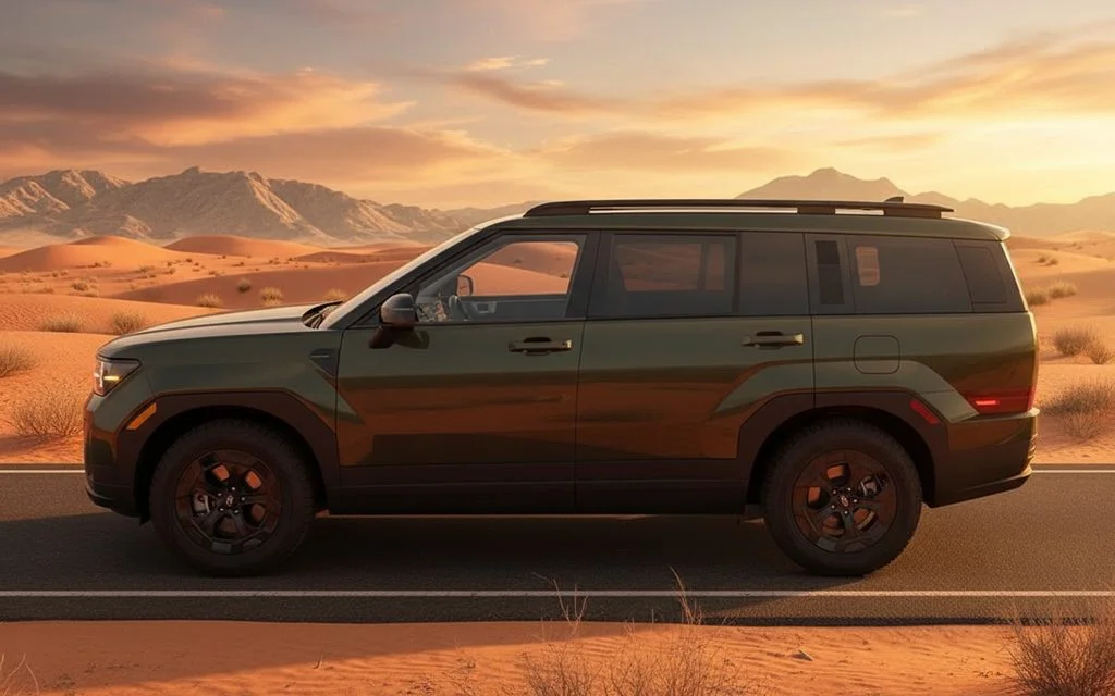 Hyundai SantaFe 2024 Green side profile – rental in Dubai