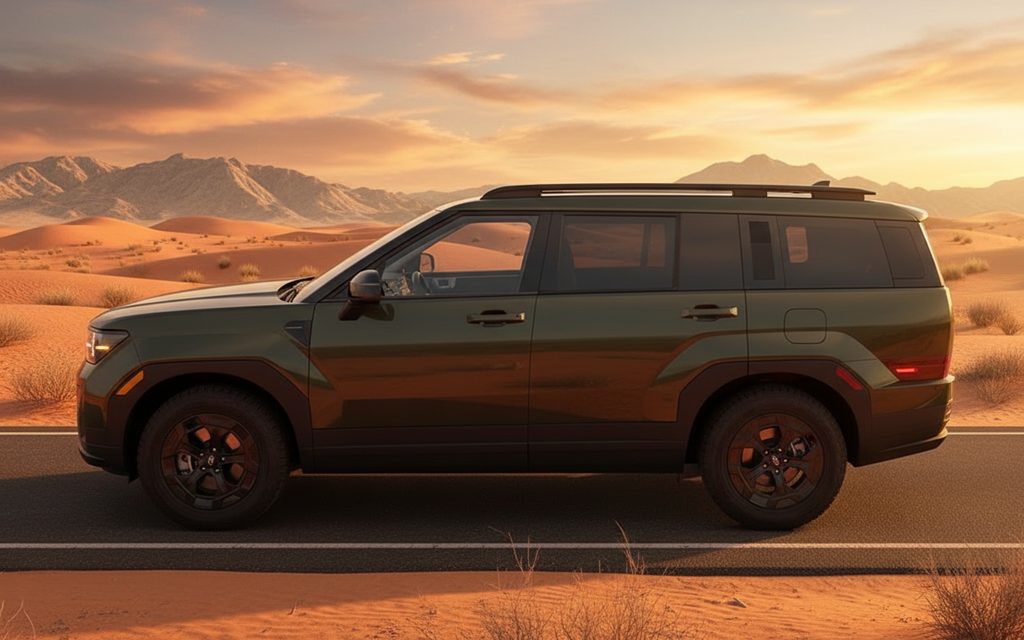 Hyundai SantaFe 2024 Green side profile – rental in Dubai