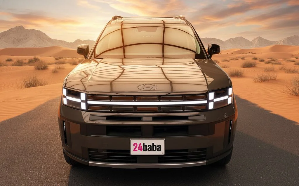 Hyundai SantaFe 2024 Green front view with headlights – rental in Dubai