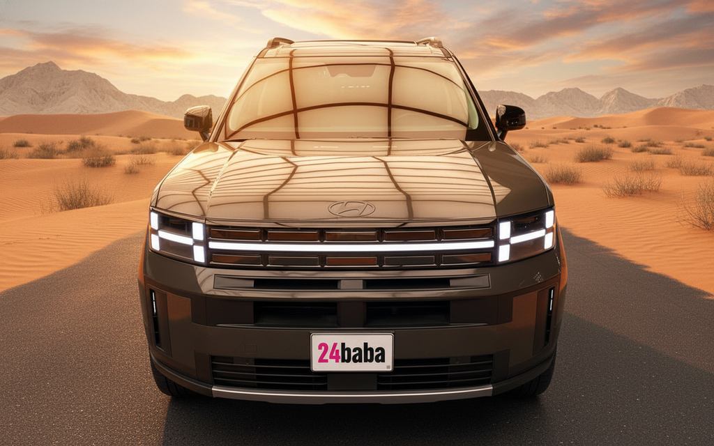 Hyundai SantaFe 2024 Green front view with headlights – rental in Dubai