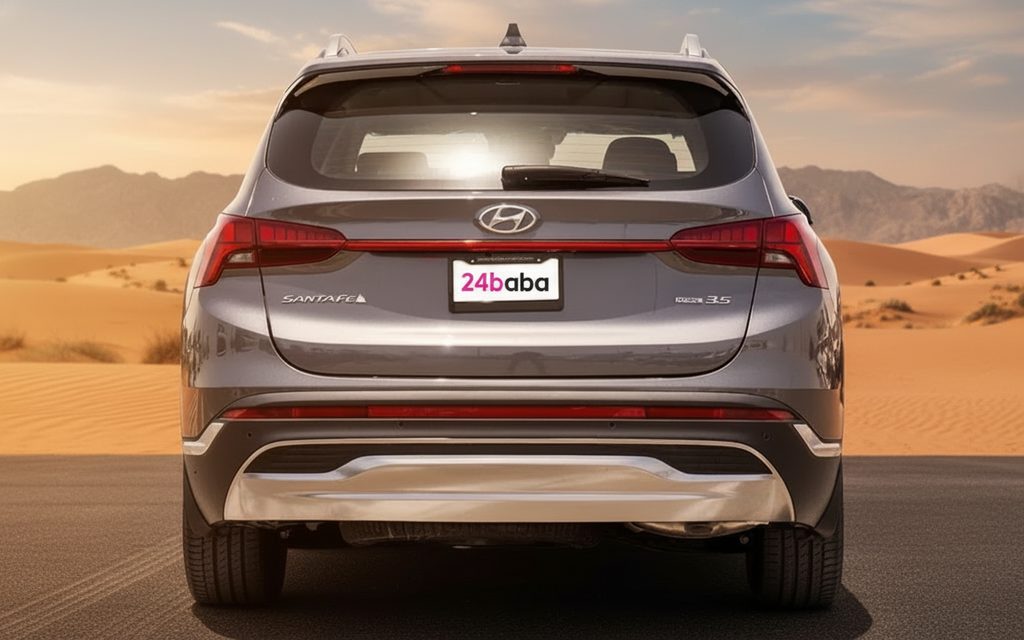 Hyundai SantaFe 2023 Grey rear view showing taillights – rental in Dubai