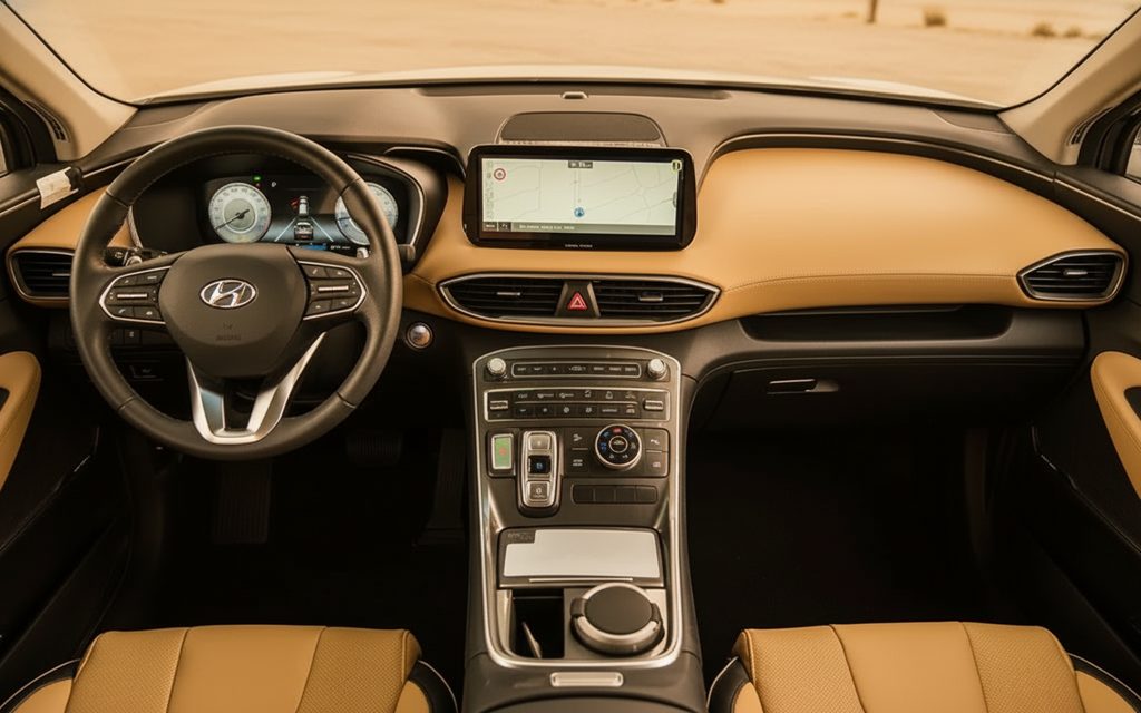 Hyundai SantaFe 2023 interior view showing trim – rental in Dubai