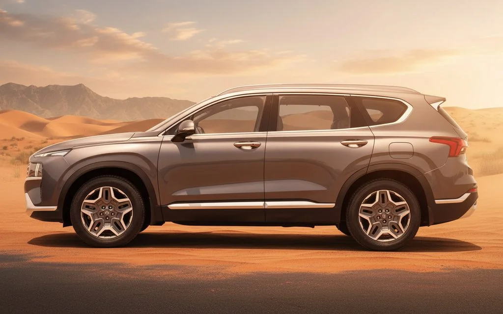 Hyundai SantaFe 2023 Grey side profile – rental in Dubai