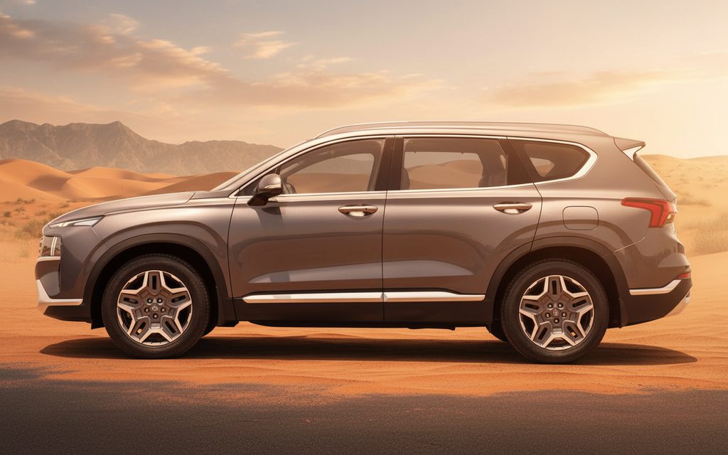 Hyundai SantaFe 2023 Grey side profile – rental in Dubai