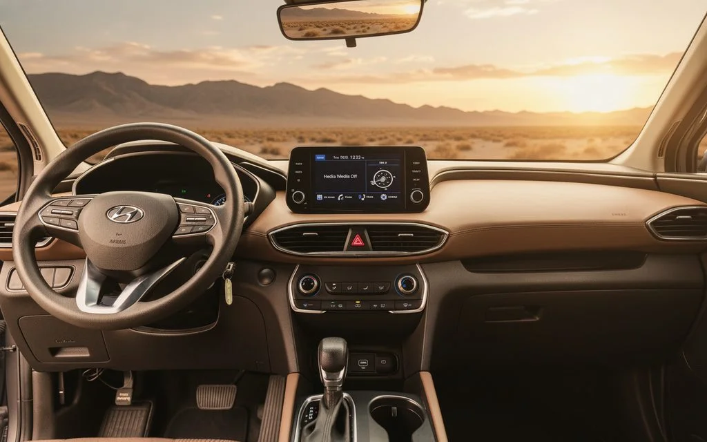 Hyundai SantaFe 2023 interior view showing trim – rental in Dubai