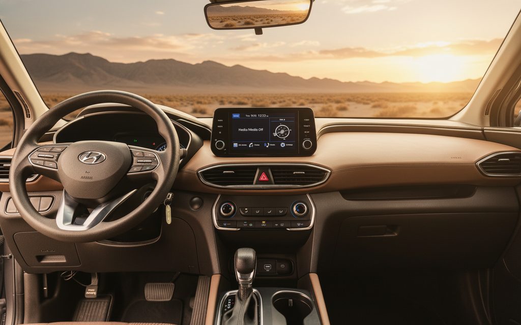 Hyundai SantaFe 2023 interior view showing trim – rental in Dubai