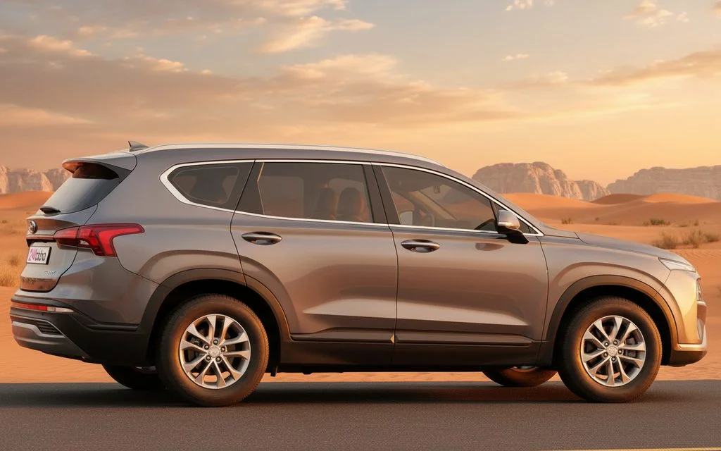 Hyundai SantaFe 2023 Grey side profile – rental in Dubai