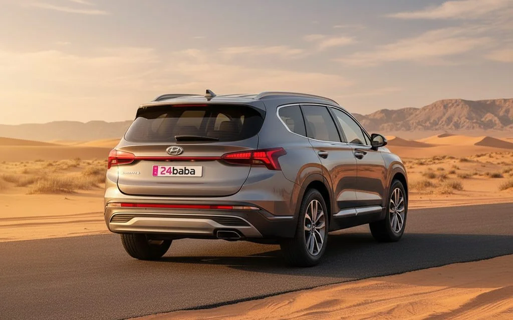 Hyundai SantaFe 2023 Grey rear view showing taillights – rental in Dubai