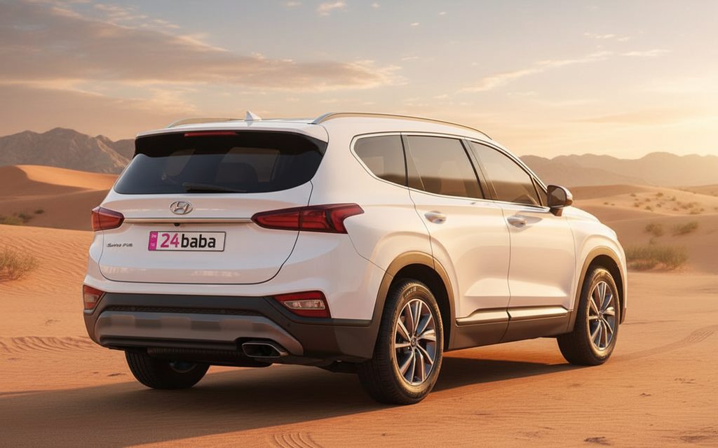 Hyundai SantaFe 2025 White rear view showing taillights – rental in Dubai