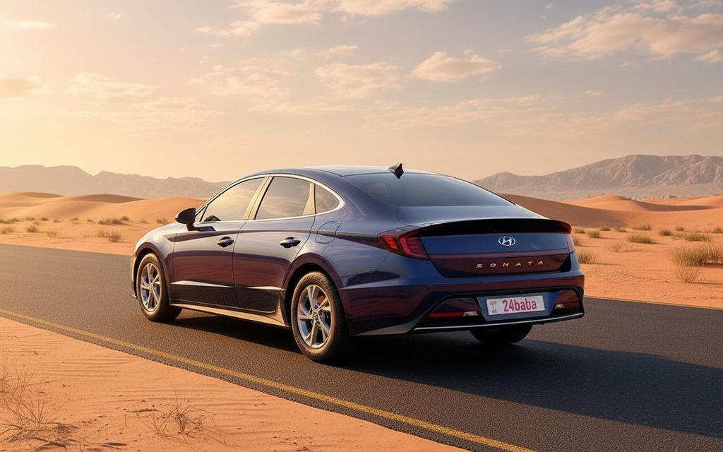 Hyundai Sonata 2021 Blue rear view showing taillights – rental in Dubai