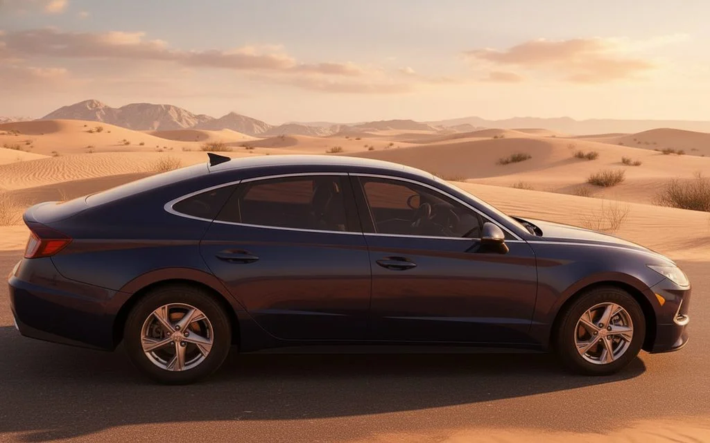 Hyundai Sonata 2021 Blue side profile – rental in Dubai