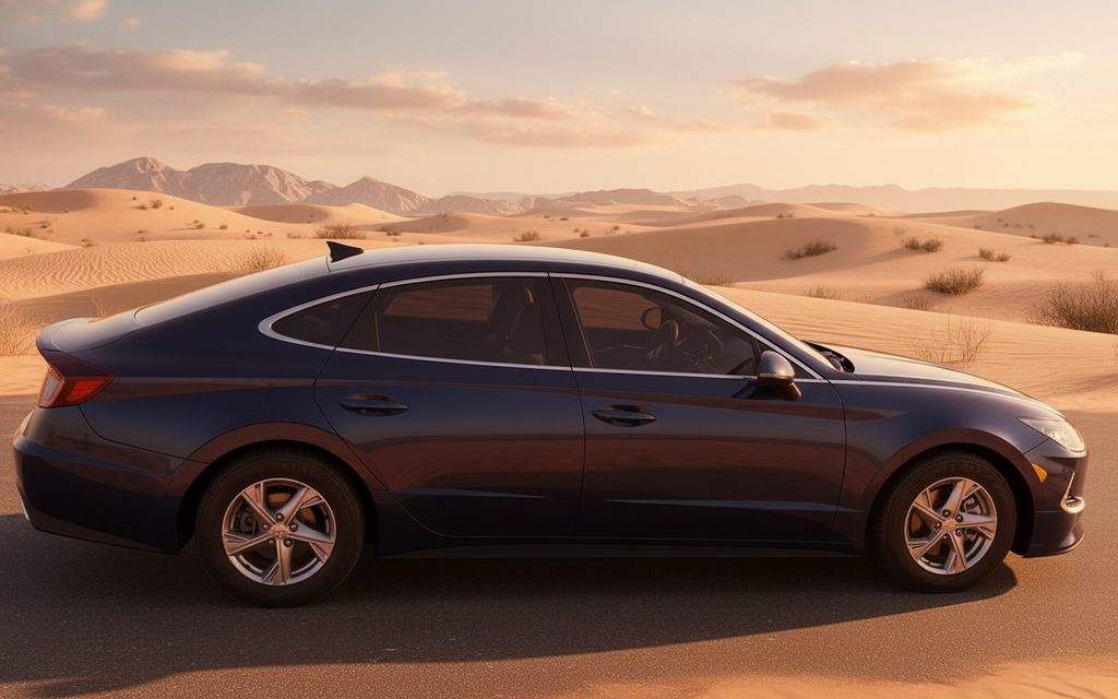 Hyundai Sonata 2021 Blue side profile – rental in Dubai