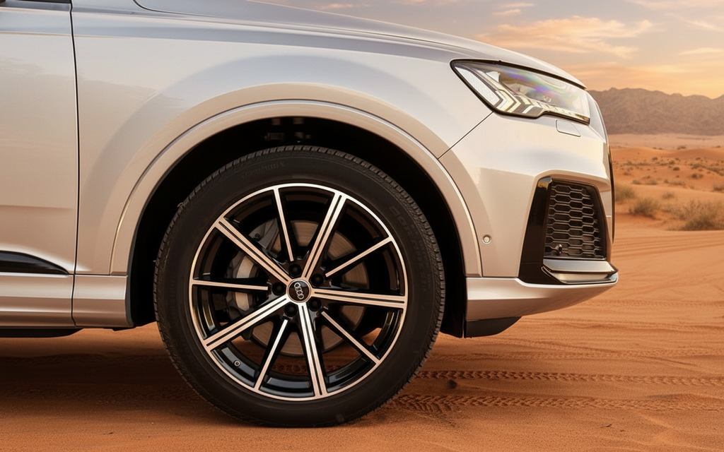 Audi Q7 2023 alloy wheel close up – rental in Dubai