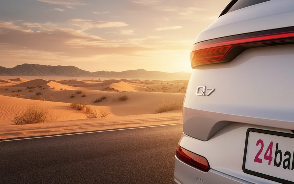 Audi Q7 2023 Silver rear view showing taillights – rental in Dubai