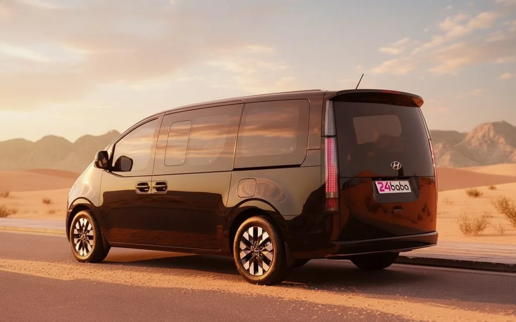 Hyundai Staria 2024 Black rear view showing taillights – rental in Dubai
