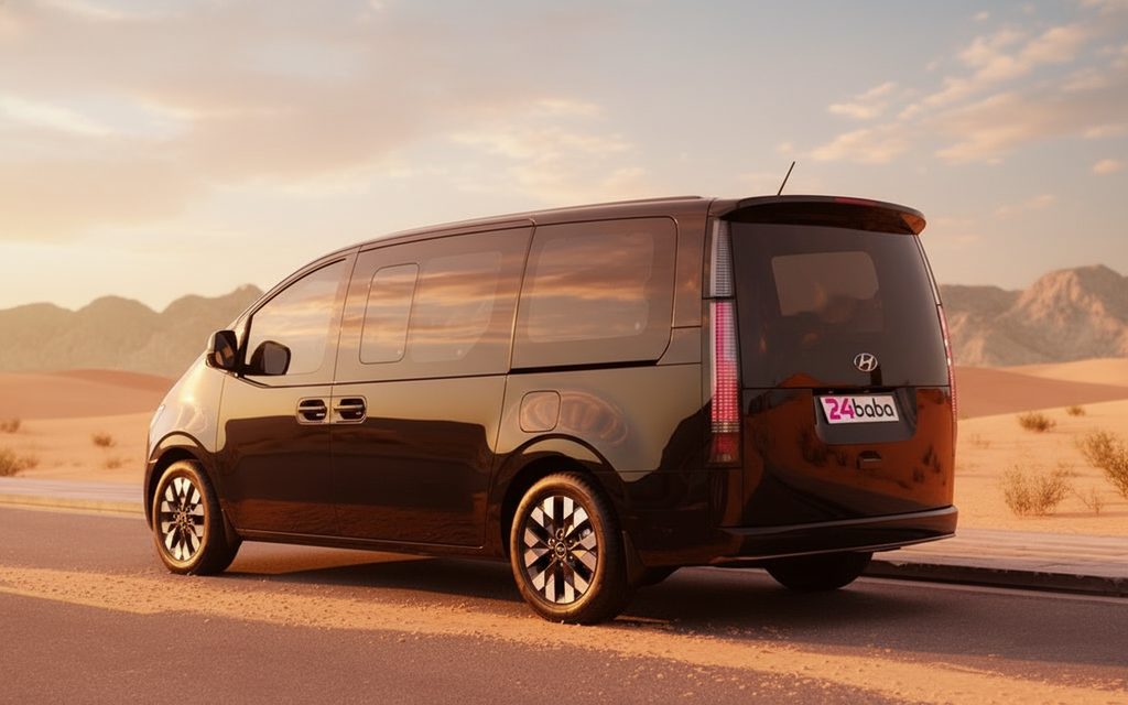 Hyundai Staria 2024 Black rear view showing taillights – rental in Dubai