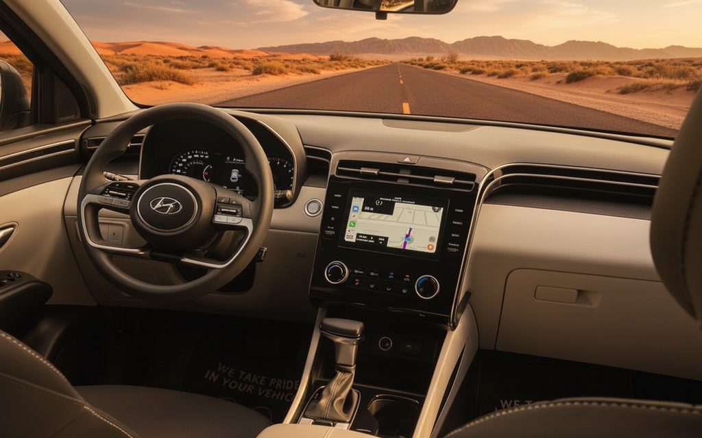 Hyundai Tucson 2022 interior view showing trim – rental in Dubai