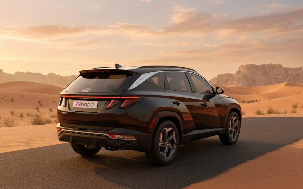 Hyundai Tucson 2023 Black rear view showing taillights – rental in Dubai