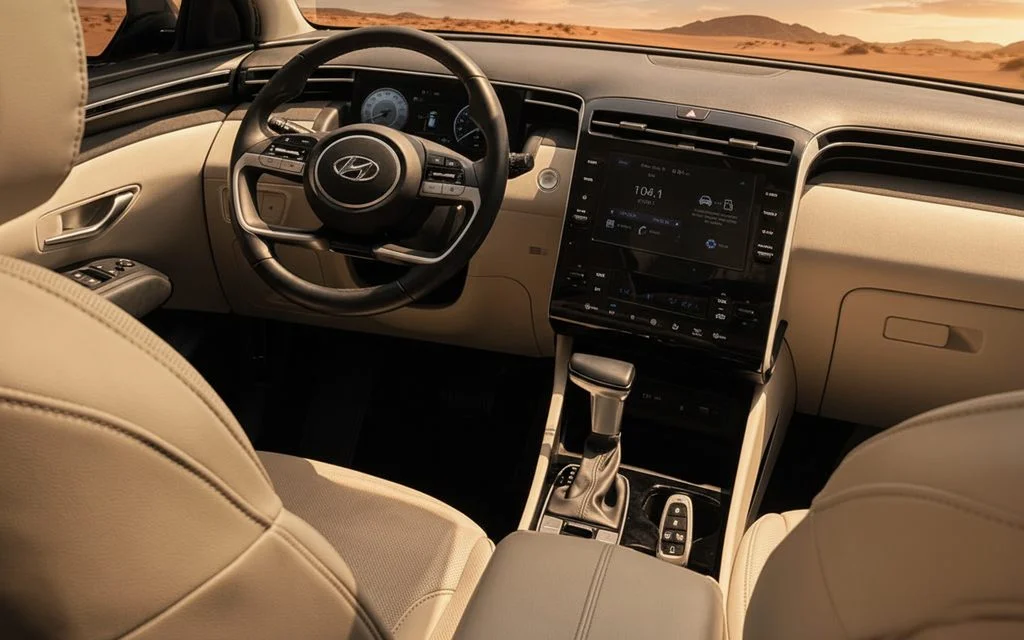 Hyundai Tucson 2023 interior view showing trim – rental in Dubai