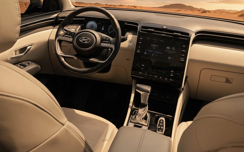 Hyundai Tucson 2023 interior view showing trim – rental in Dubai