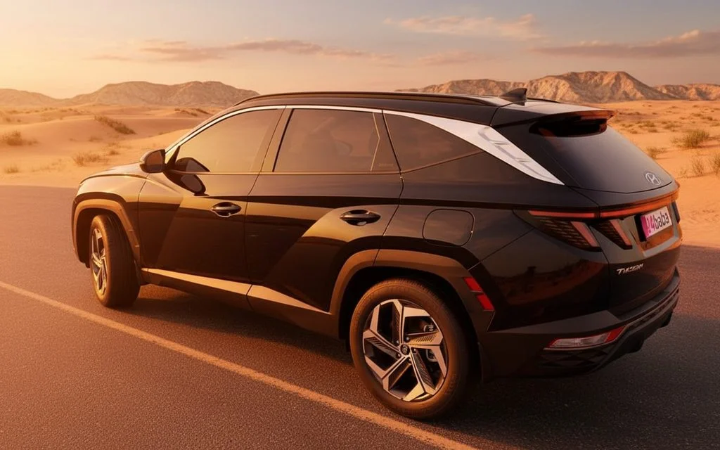 Hyundai Tucson 2023 Black rear view showing taillights – rental in Dubai