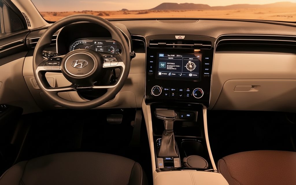Hyundai Tucson 2024 interior view showing trim – rental in Dubai