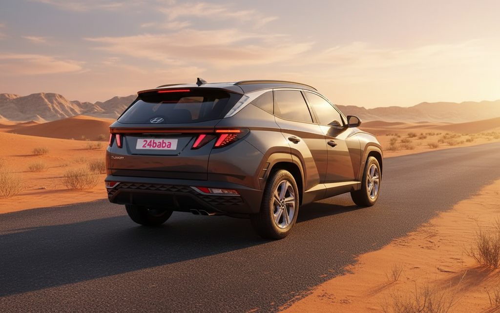 Hyundai Tucson 2024 Grey rear view showing taillights – rental in Dubai