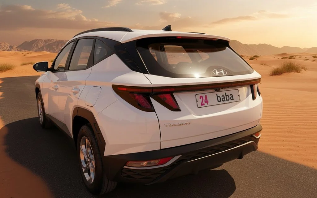 Hyundai Tucson 2023 White rear view showing taillights – rental in Dubai