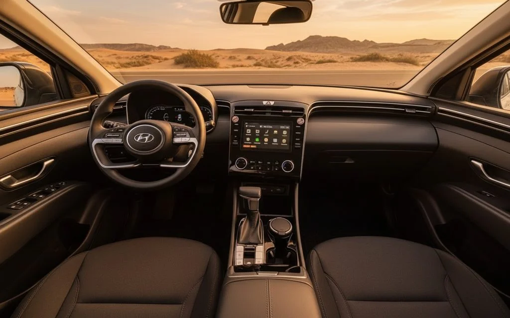 Hyundai Tucson 2023 interior view showing trim – rental in Dubai