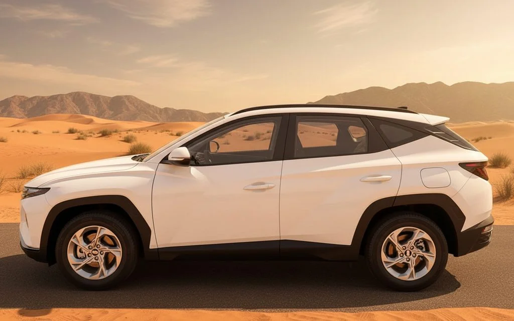 Hyundai Tucson 2023 White side profile – rental in Dubai
