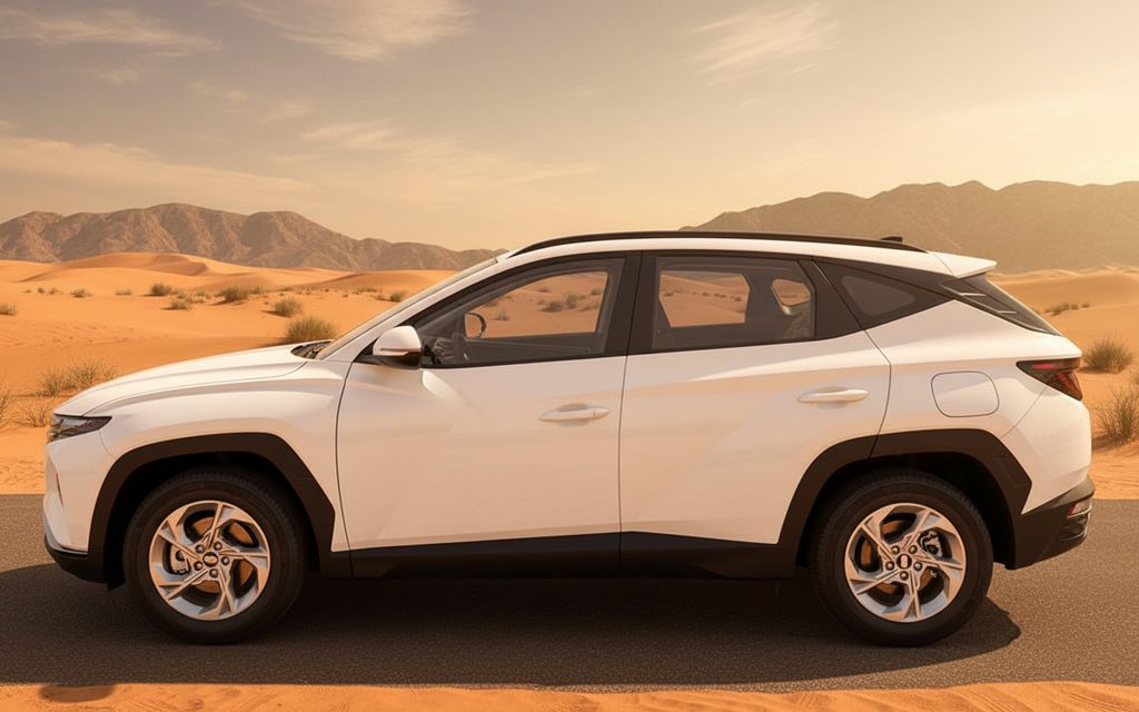 Hyundai Tucson 2023 White side profile – rental in Dubai